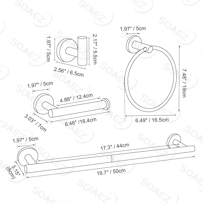 Matte Black Towel Bar Set Bathroom Hardware Set, 4-Piece Towel Holder Set for Bathroom SUS304 Stainless Steel Bathroom Accessory Set 19.68 in