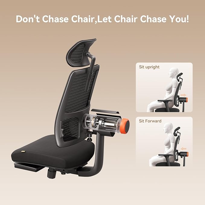 Newtral Office Chair Ergonomic with Footrest, Auto-Following Lumbar Support, High Back Desk Chair with 4D Armrest,136° Tilt Lock, Adjustable Seat Depth & Height (Upgrade with Laptop Tray, Black)