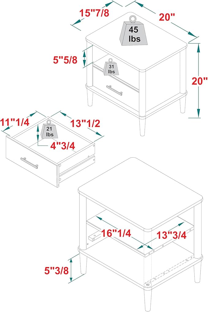 Walker Edison Modern 1-Drawer Nightstand, 20 Inch, Black 20-Inch