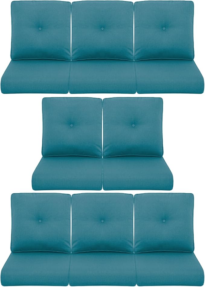 8-Piece Outdoor Patio Cushion Set - Fade & Water Resistant with Removable Olefin Cover, 22x24x4 Inch Memory Foam Cushions for Wicker Sectional Sofa – Peacock Green/Buckle