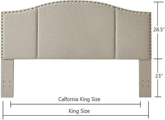 24KF Middle Century Linen Upholstered Tufted King Size Headboard with Antique Brass Nail Heads Trim King/California King headboard-Linen