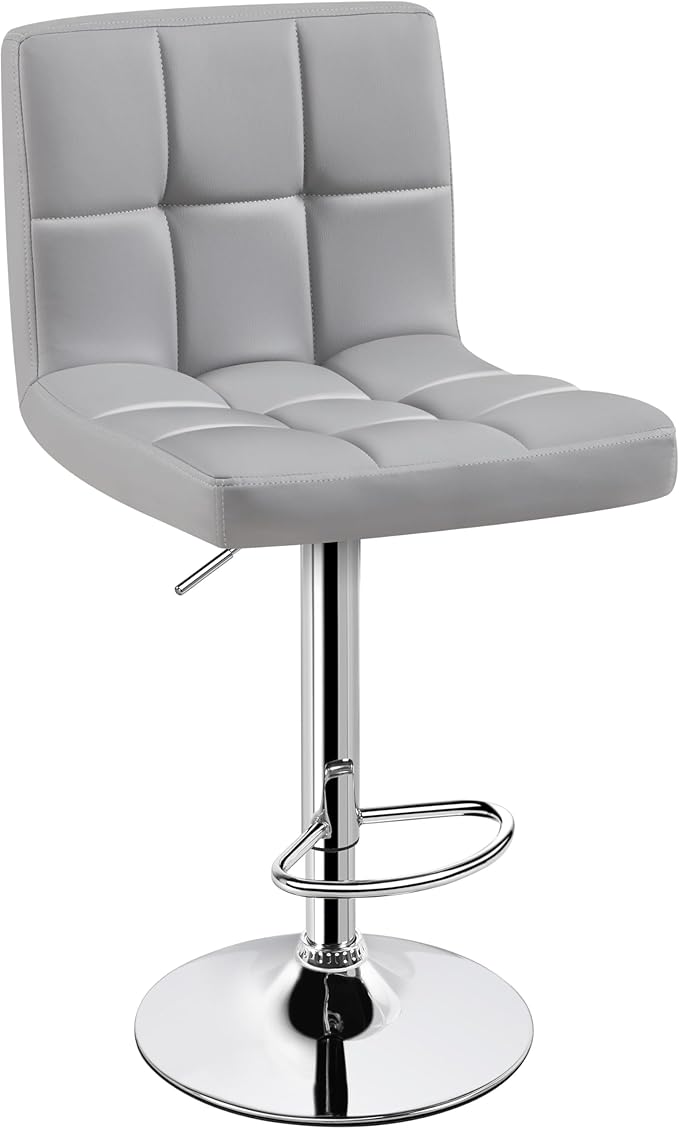 Yaheetech Bar Stools, PU Leather Adjustable Barstools, Modern Counter Stools with Back and Footrest, Counter Height Barstools for Bar, Kitchen, Dining Room, Light Gray