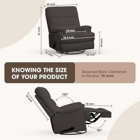 Dark Grey Glider Rocker Recliner,Swivel Rocking Recliner Chair,Glider Rocking Chair,Reclining Sofa Rocking Chair Nursery,23 Inches Deep Seat & 27 inches High Back,for Living Room