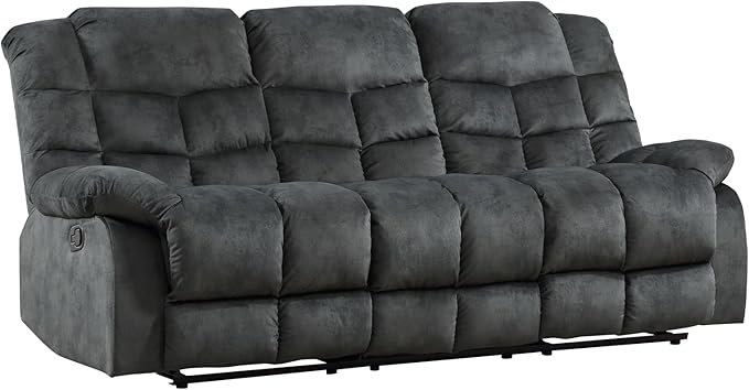 EBELLO Reclining Couch for Living Room, Extra Wide Modern Overstuffed 3 Seat Recliner Manual Sofa Breathable Fabric and Padded Cushion, Grey Green