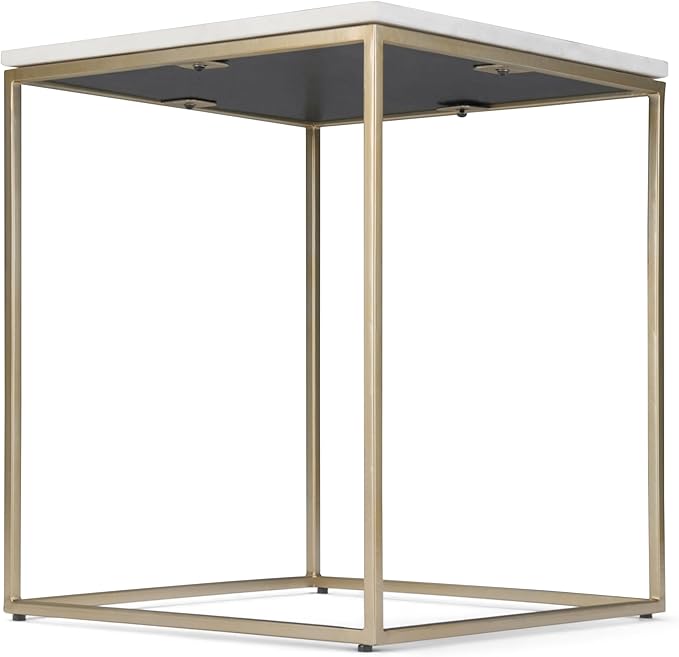 SIMPLIHOME Kline Modern 18 inch Wide Metal Accent Side Table in White, Gold for the Living Room and Bedroom