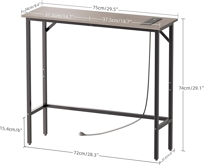 Narrow Console Table with Led Light and Charging Station,29.5" Small Entryway Table,Display Table,Entryway Hallway Thin Sofa Table Behind Sofa, Small Spaces, Living Room, Gray