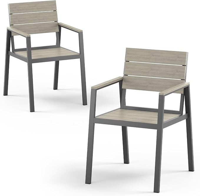 HDPS Outdoor Patio Dining Chairs Set of 2, 350LBS Capacity Aluminum Patio Dining Chairs with Armrests, Weather-Resistant for Lawn, Garden, Yard, Poolside and Indoor Use, Gray
