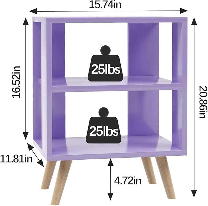 Night Stand, Purple Kids Nightstand, Modern End Table with Open Storage, 2-Tier Nursery Bedside Table for Small Space, Living Room, Bedroom