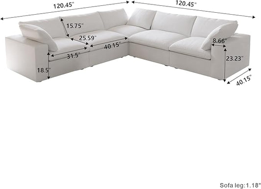 Cloud Modular Sectional Sofa for Livingroom,Large Down Filled Comfort Corner Sectional Sofa Couch Wide Deep Seat Convertible Couches for Office Apartment,V Shaped,White