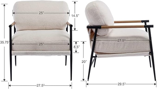 DUOMAY Mid-Century Modern Accent Chair, Comfy Sherpa Sofa Lounge Chair Reading Corner Chair for Living Room Bedroom Office, Mid-Back Arm Chair with Black Metal Leg, White