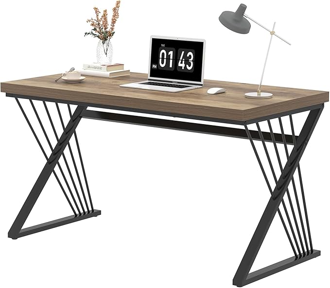 FOLUBAN Computer Desk, Modern Home Office Desk, Industrial Wood and Metal Study Writing Work PC Table for Bedroom Living Room, Rustic Oak, 47 Inch