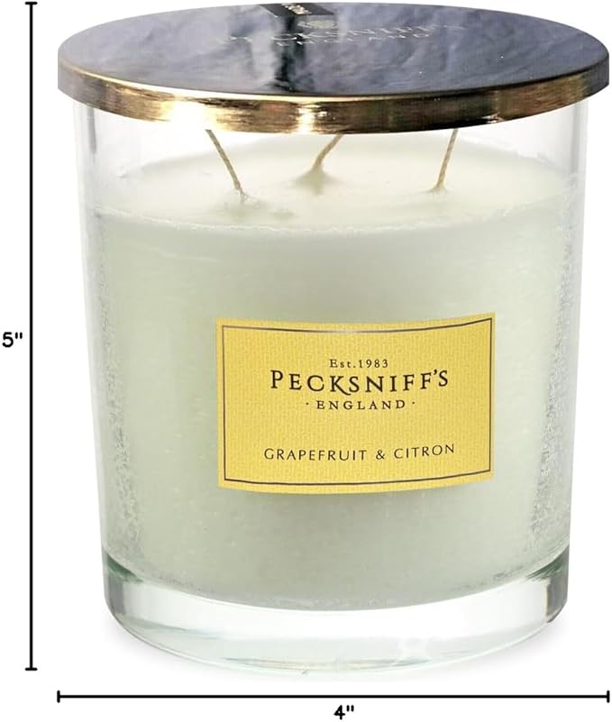 Pecksniffs Classic White Scented 3 Wick Candle | Grapefruit & Citron | Elegant Glass Vessel with Metal Lid Luxury Candles Grapefruit and Citron | 550g/19.4oz