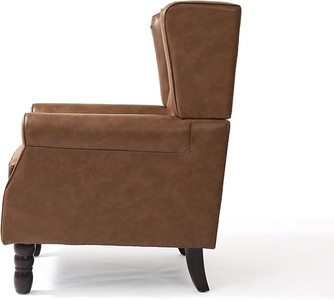 UIXE Faux Leather Accent Chairs Set of 2, High Back Upholstered Armchair for Living Room, Wingback Tufted Arm Chair Comfy Single Sofa Bedroom Reading Seat with Solid Wood Legs - Brown
