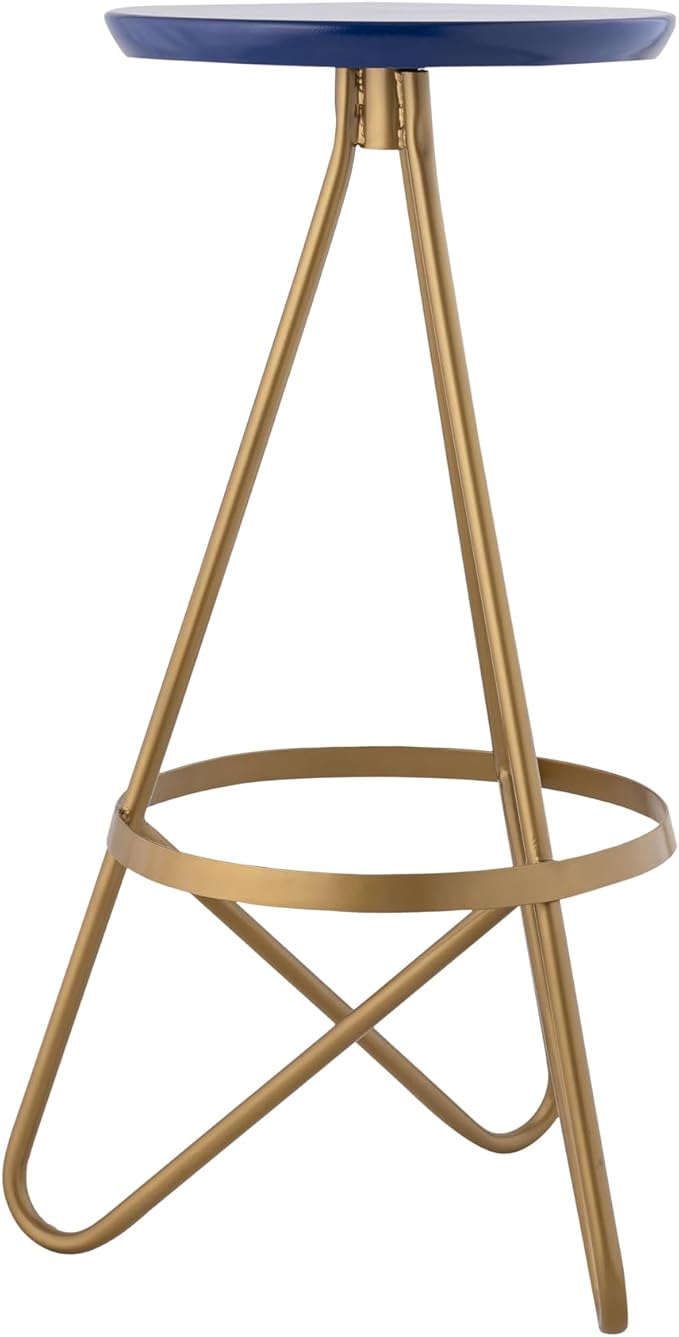 JONATHAN Y BSL1000A Spiroa 30" Modern Industrial Metal Backless Circular Bar Stool for Home, Kitchen, Dining Room, Workspaces, Cafes and Resturants, Navy Seat with Gold Frame