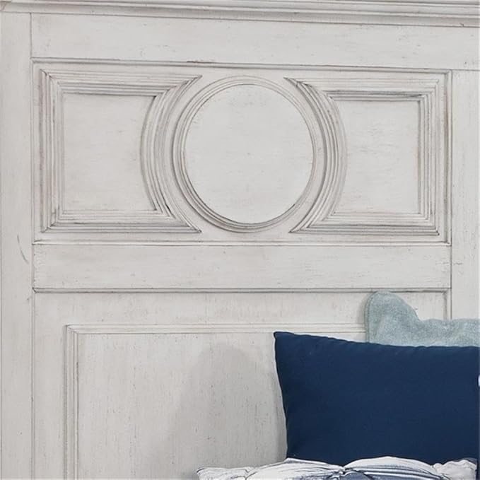 American Woodcrafters Brighten Distressed Antique White Wood King Headboard