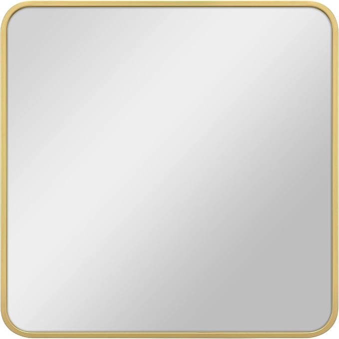 MCS Master & Co. Modern Metal Large Wall Mirror, Minimalist Home Decor Square Mirror with Rounded Corners for Living Room, Bedroom, or Bathroom, Brass, 24 x 24 in