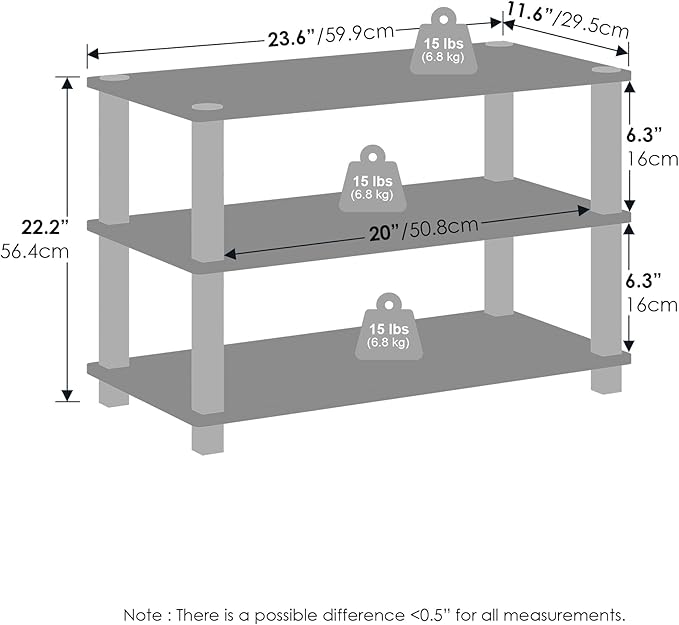 Furinno Turn-S-Tube Storage Shelves Set of 2, 3-Tier Stackable Standing Shelf, Open Corner Shelf, for Organization and Storage, Living Room, Garage, Home Office, Espresso