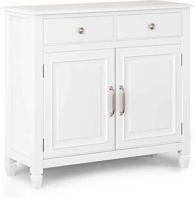 SIMPLIHOME Connaught 40-inch Wide Solid Wood Storage Cabinet in White for Entryway, Living Room, Organizer for Hats, Gloves, Shoes, Keys, Slim Design, Traditional Style