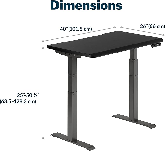 Vari ComfortEdge 40x26 Inch Adjustable Standing Desk – Small Electric Sit Stand VariDesk for Apartment, Bedroom, or Home Office + Beveled Edge, Tool-Free Assembly (Black)