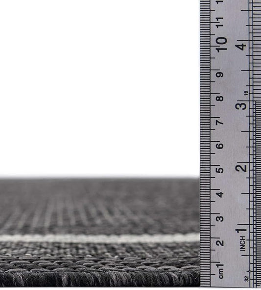 Unique Loom Outdoor Border Collection Area Rug - Soft Border (10' Round Black/Ivory)