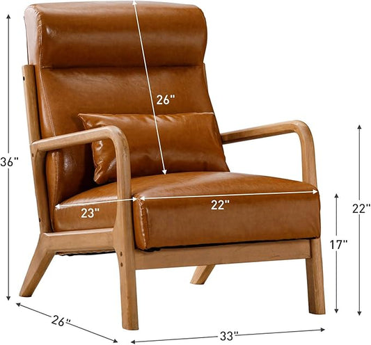 ANJHOME Mid Century Modern High Back Accent Chairs Set of 2, Single Lounge Armchair with Solid Wood Frame, Comfy Reading Chair for Living Room, Easy Assembly