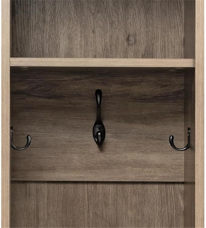 Prepac Narrow Coat Rack Freestanding Hall Tree with 3 Hooks, Entryway Furniture for Coat & Shoe Storage, Entryway Organization with Adjustable Shelf, 14.75"W x 72.5"H x 15.5"D, Set of 4, Drifted Gray