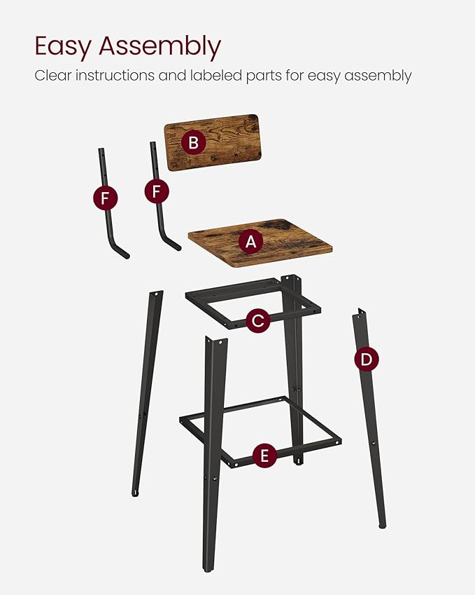 VASAGLE Set of 2 Bar Stools, Bar Height Stools, 29.1 Inches Tall Barstools with Back, Counter Bar Chairs for Kitchen Island, Steel Frame, Industrial Style, Easy Assembly, Rustic Brown and Ink Black