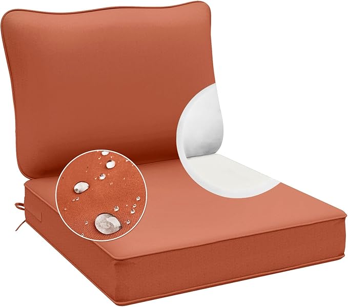 AAAAAcessories Outdoor Deep Seat Cushions, Waterproof, Fade-Resistant Patio Furniture Replacement Cushions, 24" x 24" x 5", Terracotta