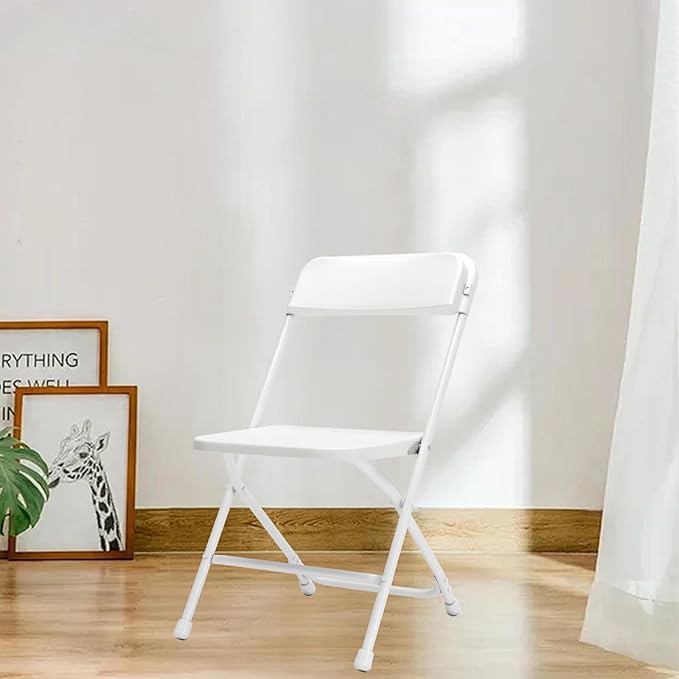 Folding Chairs10 Pack,Heavy Duty White Plastic Stackable Event Chairs for Indoor Outdoor, 350lb Capacity Portable Commercial Banquet Chairs for Wedding,Party,Office