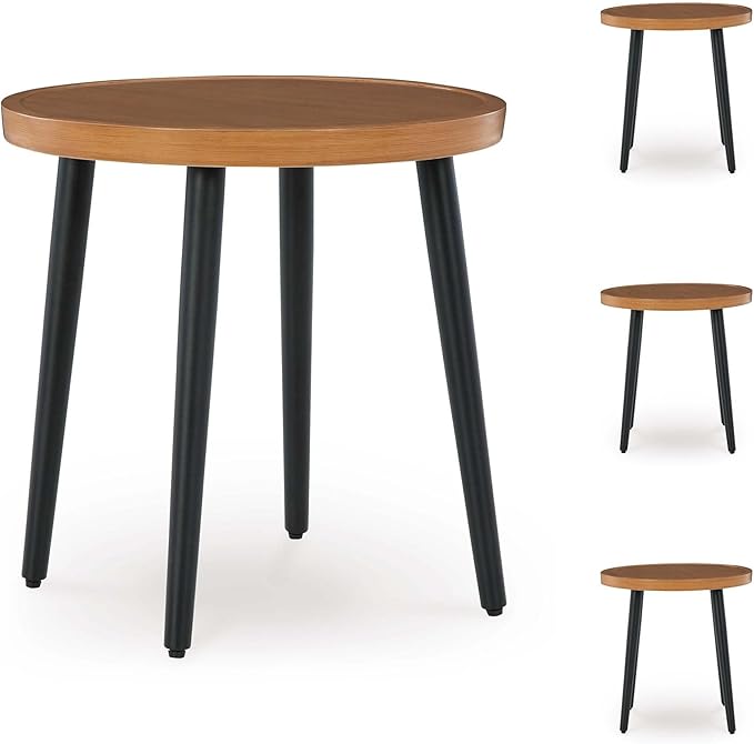Signature Design by Ashley Horizon Hall Casual Outdoor End Table with 4 Legs, Light Brown & Black