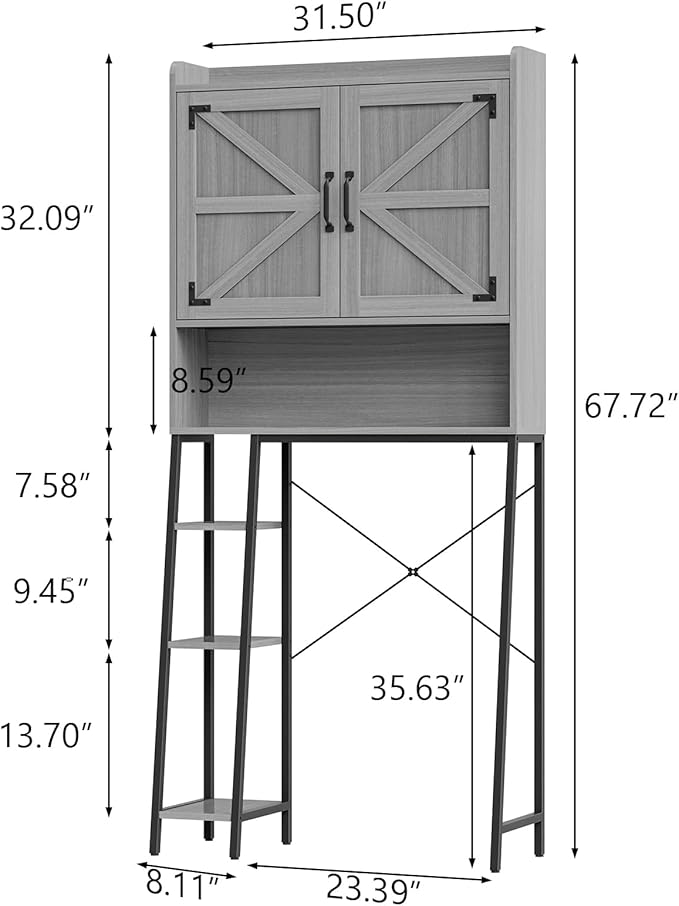 Vabches Over The Toilet Storage Cabinet, Farmhouse Storage Cabinet Over Toilet with Barn Doors & Toilet Paper Holder Stand,Home Space-Saving Toilet Rack, for Restroom/Laundry and Bathroom