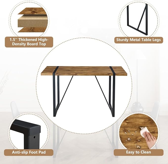 Dining Table Set for 4,Dinner Table Set for 4,55'' Kitchen Table and Suede Nap Fabic Chairs Set of 4, 5 Piece Dining Table Set for Kitchen Dining Room