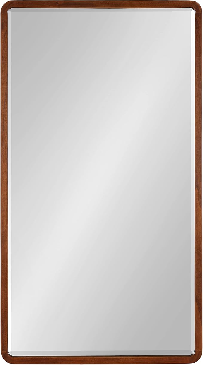 Kate and Laurel McLean Modern Wood Framed Rounded Rectangle Wall Mirror; 20 x 36; Walnut Brown; Decorative Round Rectangular Mirror for Contemporary Wall Decor