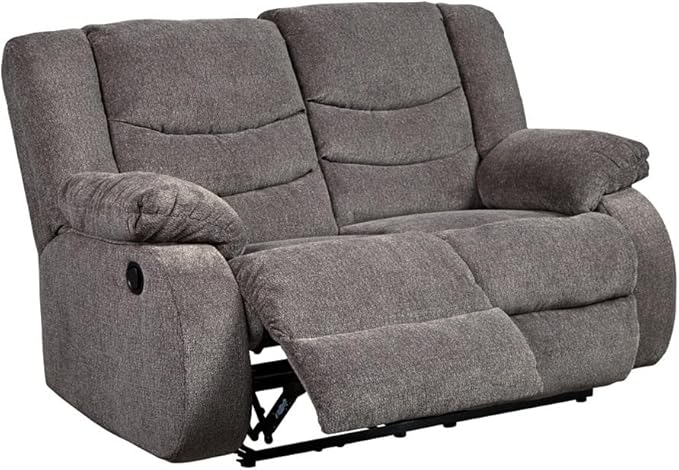 Signature Design by Ashley Tulen Modern Manual Pull Tab Reclining Loveseat, Dark Gray