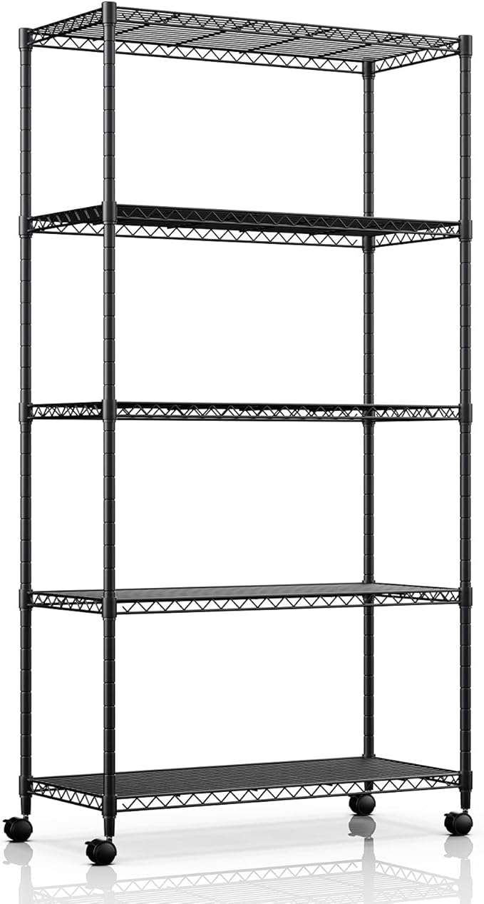 Simple Deluxe 5-Tier Heavy Duty Storage Shelving Unit, 1250 Lbs Loading Capacity, 29.92" W x 13.98" D x 61.02" H, Black