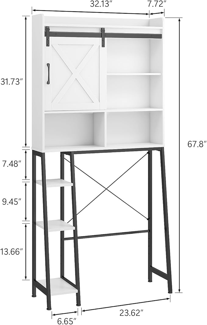 Over The Toilet Storage Cabinet, Farmhouse Storage Cabinet Over Toilet with Sliding Barn Door,Home Space-Saving Toilet Rack, for Bathroom, Restroom, Laundry.(White)