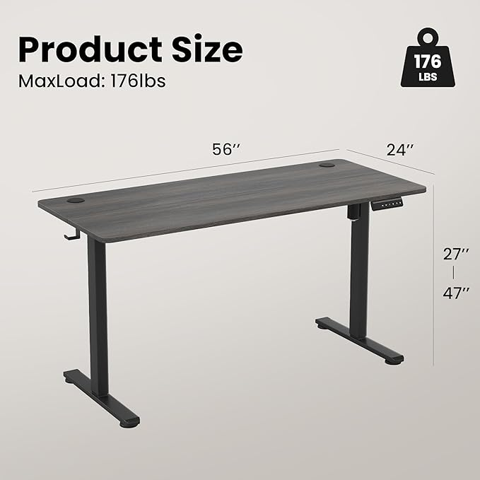 Casaphoria 55 x 24 inches Electric Standing Desk, Sit to Stand Desk with Memory Height Adjustment, Home Office Computer Desk for Writing and Games, Grey