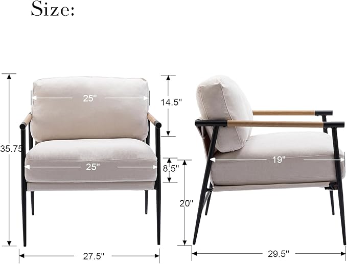 DUOMAY Mid-Century Modern Accent Chair, Soft Linen Upholstered Lounge Reading Chair with Metal Legs Comfy Lightweight Livinig Room Chair Armchair for Home Bedroom, Beige