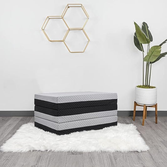 Milliard Dual Sided Premium Tri Folding Mattress, Memory Foam Foldable Mattress with Waterproof Washable Cover + Bonus Eye Mask Included
