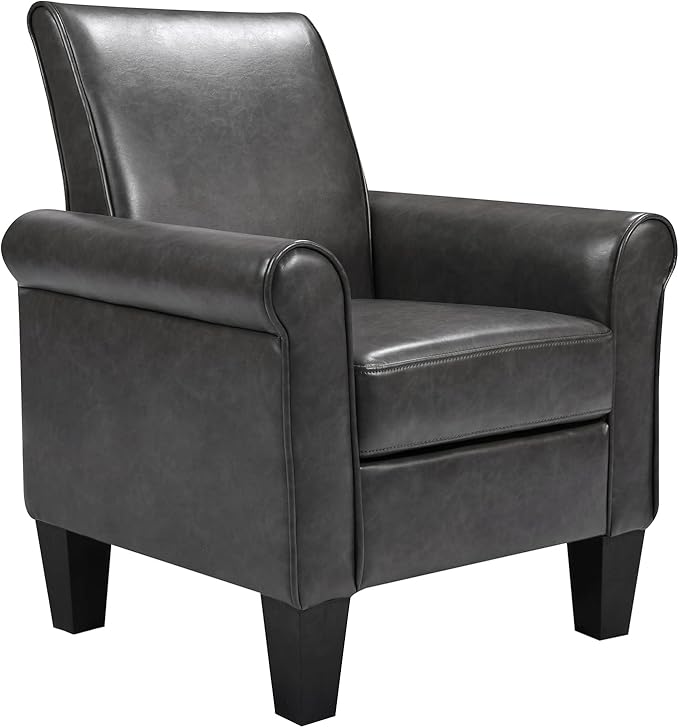 THSUPER Faux Leather Accent Chair Arm Chair, Modern Club Chair, Comfy Single Sofa for Living Room - Grey
