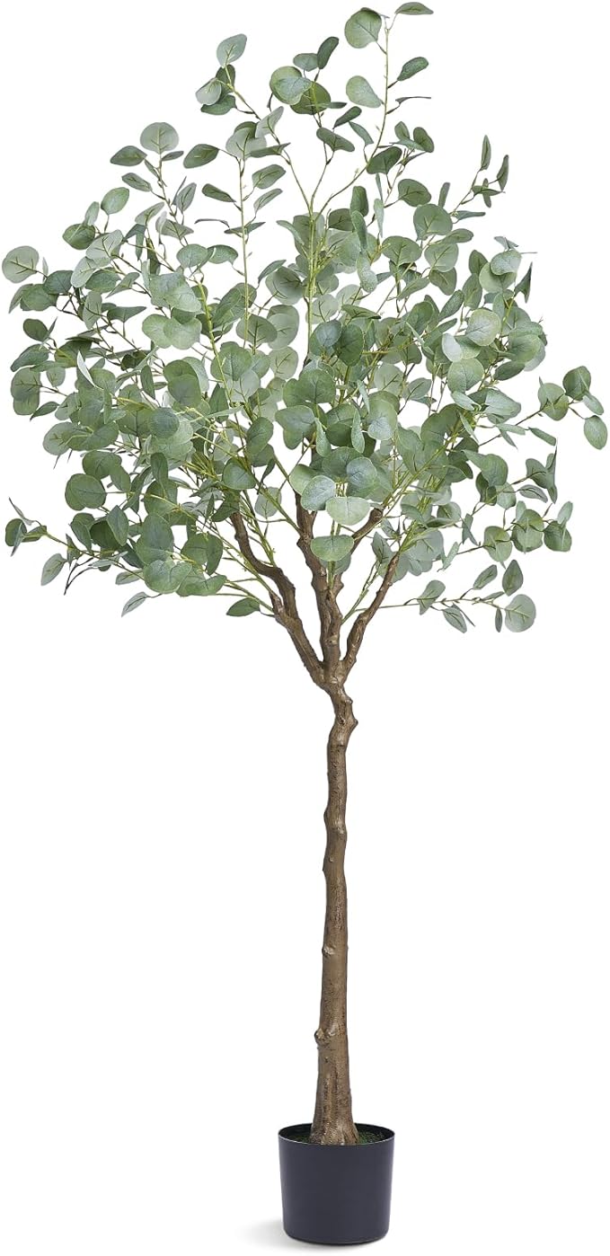 VEVOR Artificial Eucalyptus Tree, 6 FT Faux Plant, Secure PE Material & Anti-Tip Tilt Protection Low-Maintenance Plant, Lifelike Green Fake Potted Tree for Home Office Christmas Decor Indoor Outdoor