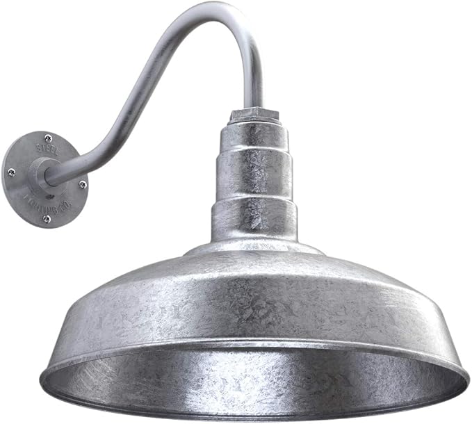 Steel Lighting Co. Gardena Barn Light | Outdoor Wall Mounted | 16" Dome | 16" Gooseneck | Farmhouse Light Made in America | Galvanized Exterior/Galvanized Interior