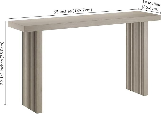 Henn&Hart 55'' Wooden Rectangular Fluted Console Table Entryway Table, Sofa Table for Entryway, Living Room, Couch, Hallway, or Office, Alder White