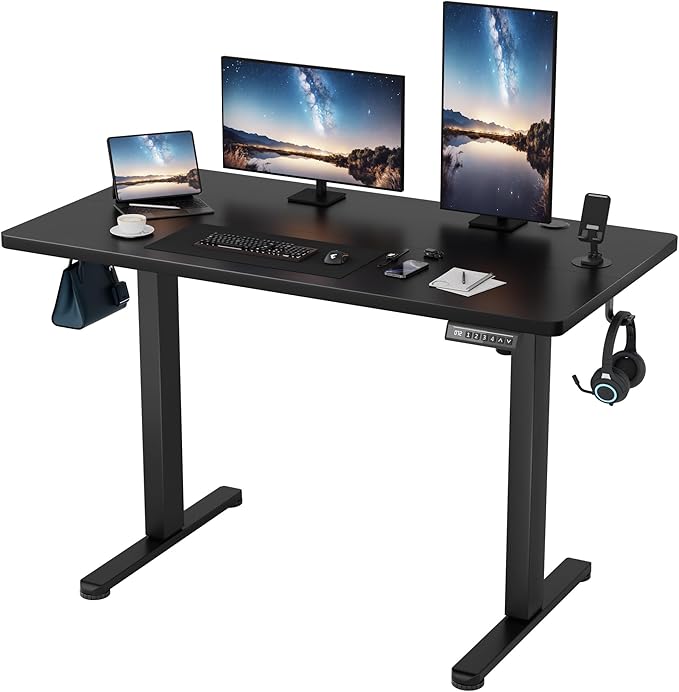 Shahoo 45.2 Inch Standing Desk, Electric Height Adjustable Computer Desks with Hook and Cable Hole, Black