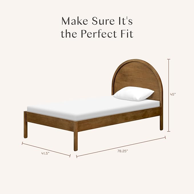 Babyletto Bondi Twin Bed for Kids - GREENGUARD Gold Certified - Twin Bed Frames with Arched Headboard - Universal Mattress Fit - No Box Spring Needed, Perfect for Boys & Girls Room - Natural Walnut