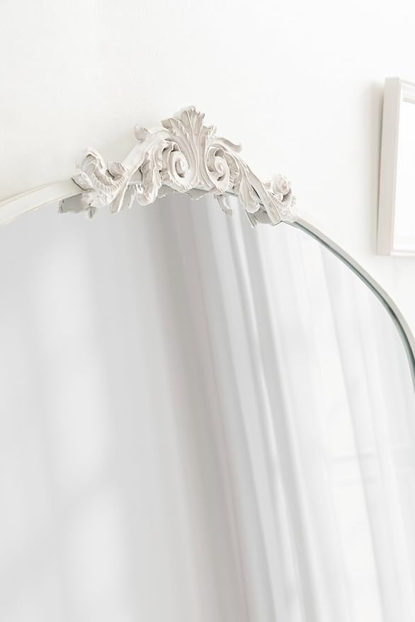 Kate and Laurel Arendahl Ornate Traditional Arched Mirror; 36 x 29; White; Decorative Baroque Style Arched Wall Mirror with Wide Frame and Ornamental Crown