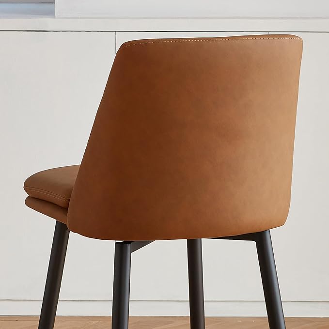 Brown Counter Height Bar Stools Set of 2, 26 Inch Seat Height with Back and Metal Legs, 360° Swivel Upholstered Faux Leather Swivel Bar Stools