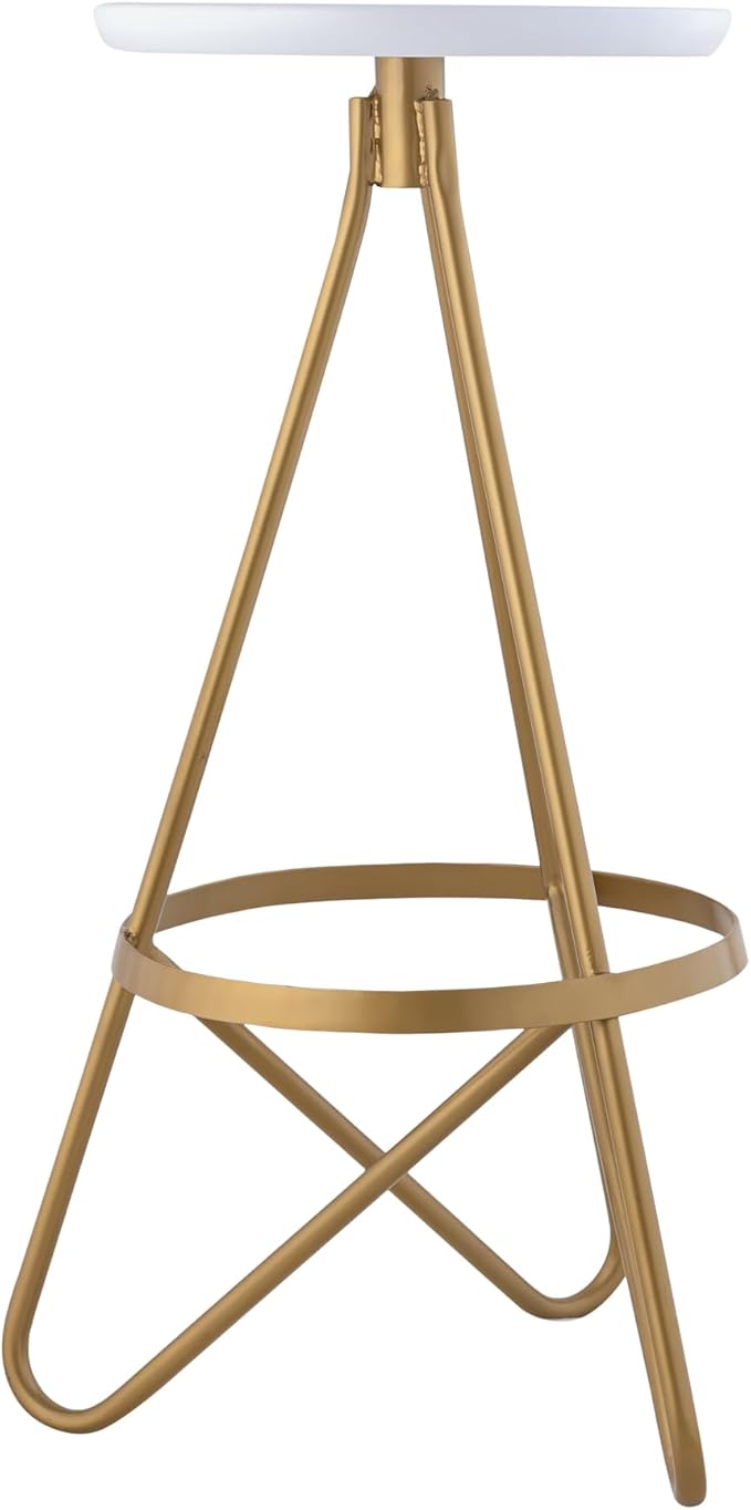 JONATHAN Y BSL1000D Spiroa 30" Modern Industrial Metal Backless Circular Bar Stool for Home, Kitchen, Dining Room, Workspaces, Cafes and Resturants, White Seat with Gold Frame