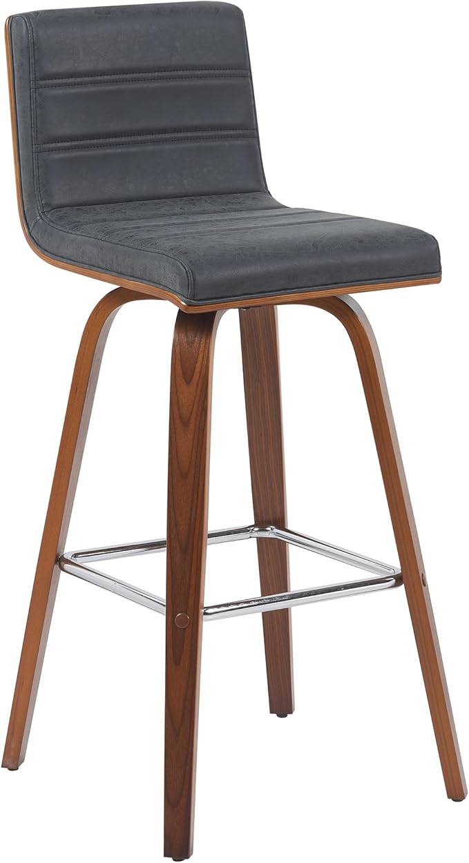 Vienna Modern Swivel Bar Height Stool with Vintage Black Upholstered Seat and Walnut Finished Wood Frame Set of 2