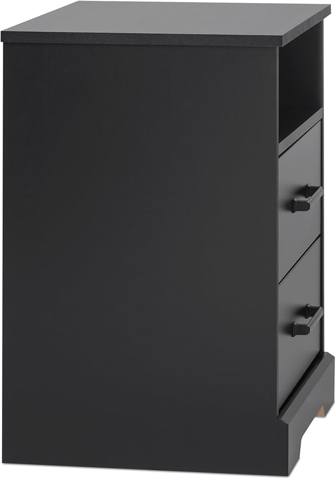 Prepac Rustic Ridge Farmhouse Nightstand Bedside Table, Black Nightstand for Bedroom, End Table with 2 Drawers and Open Shelf 16.25"D x 18.75"W x 24.5"H